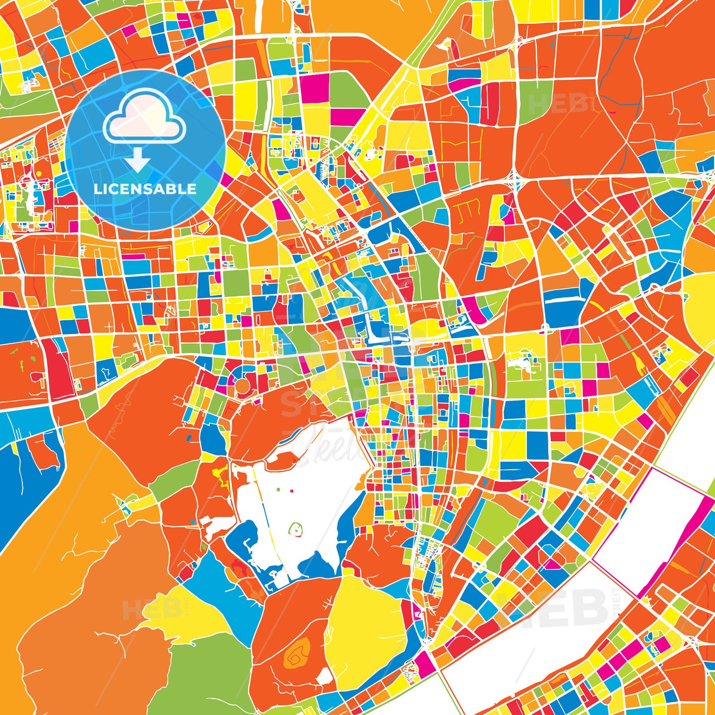 Hangzhou, China, colorful vector map