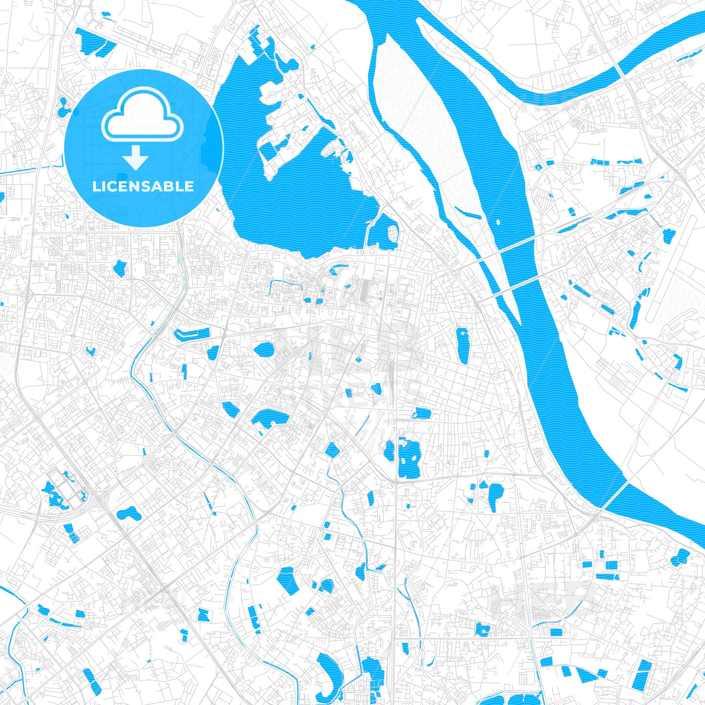 Hanoi, Vietnam PDF vector map with water in focus