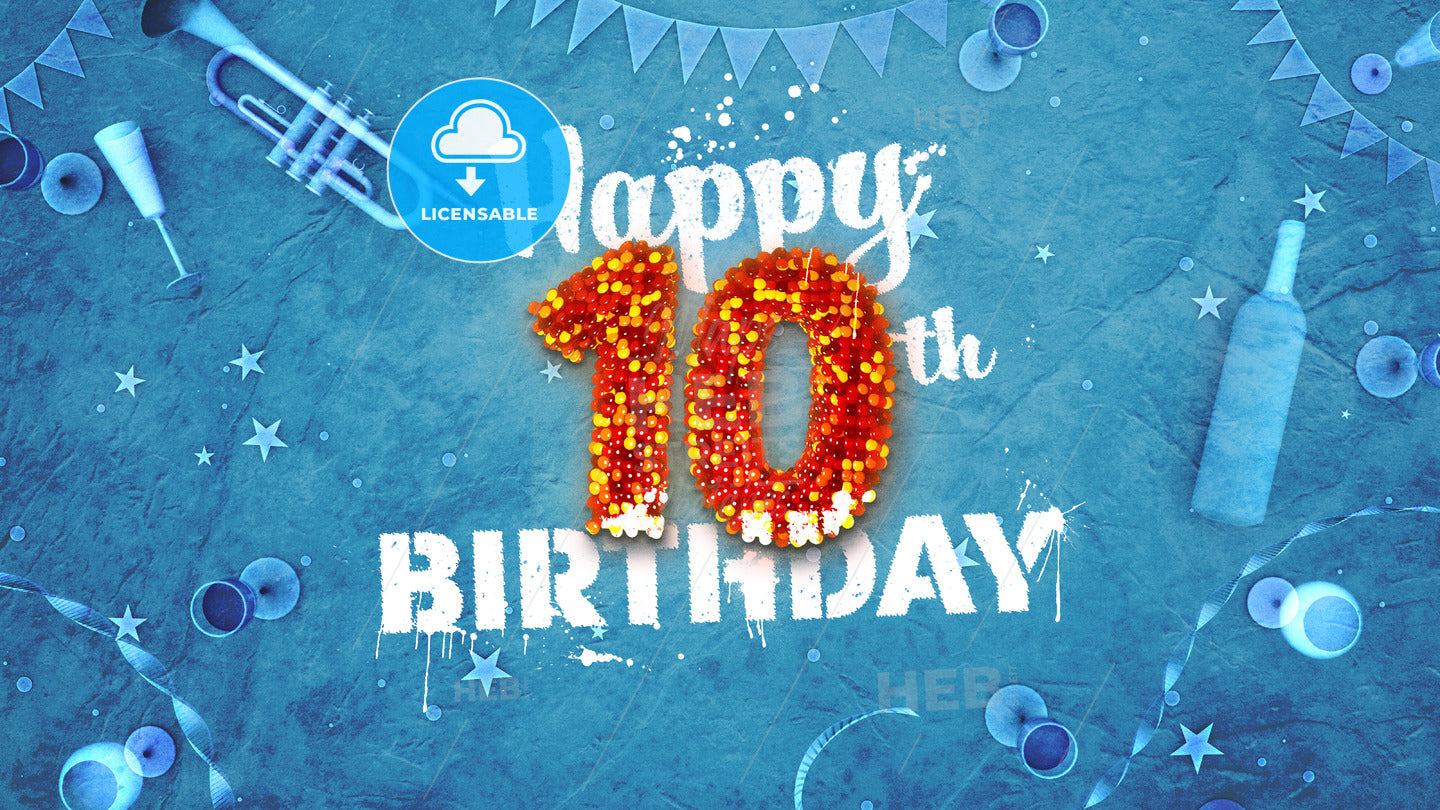 Happy 10th Birthday Card with beautiful details – instant download