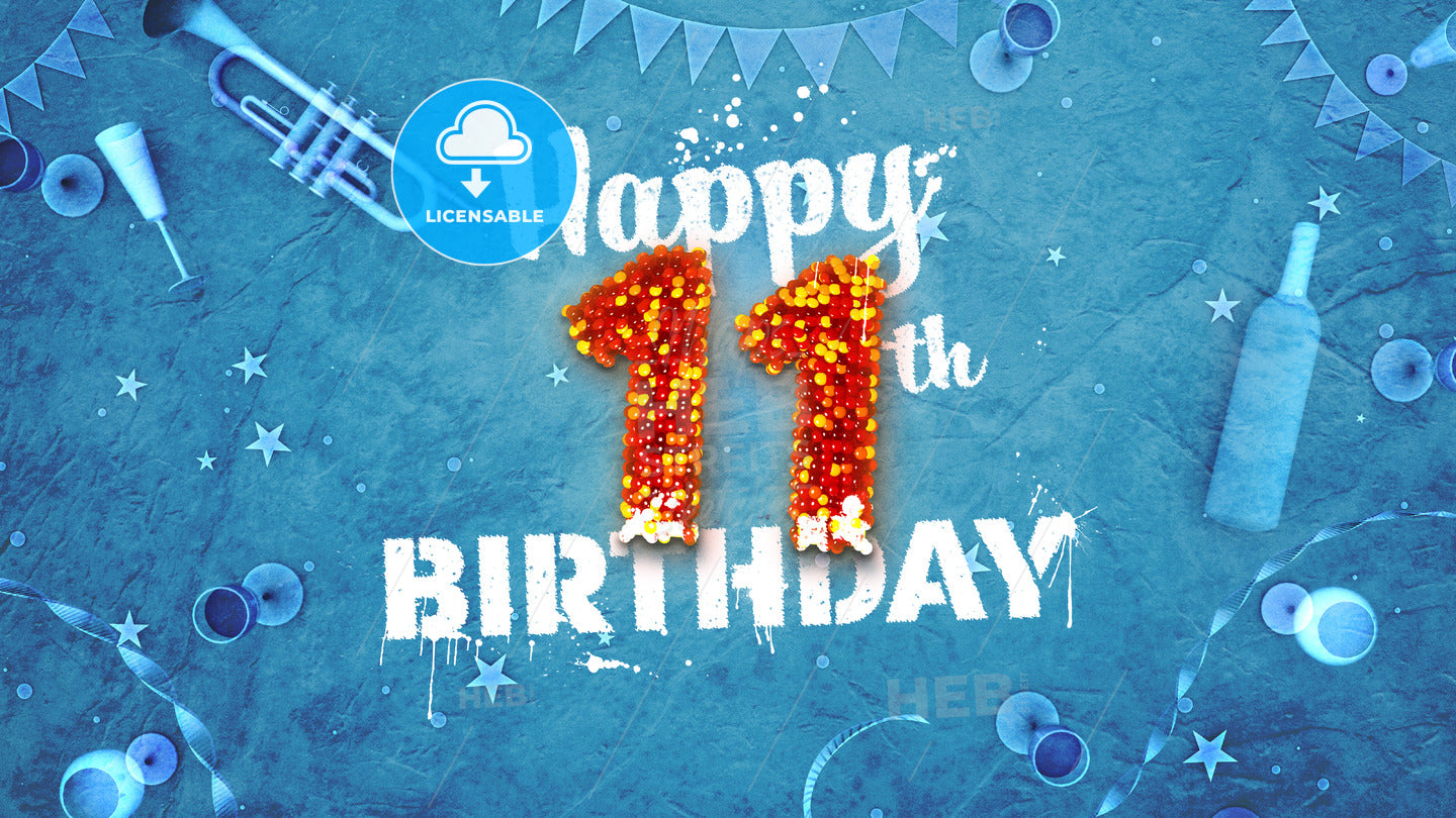 Happy 11th Birthday Card with beautiful details – instant download
