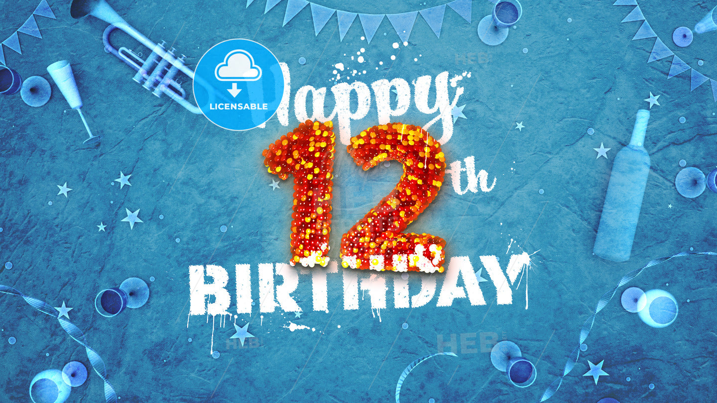 Happy 12th Birthday Card with beautiful details – instant download