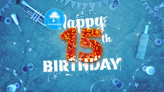 Happy 15th Birthday Card with beautiful details – instant download