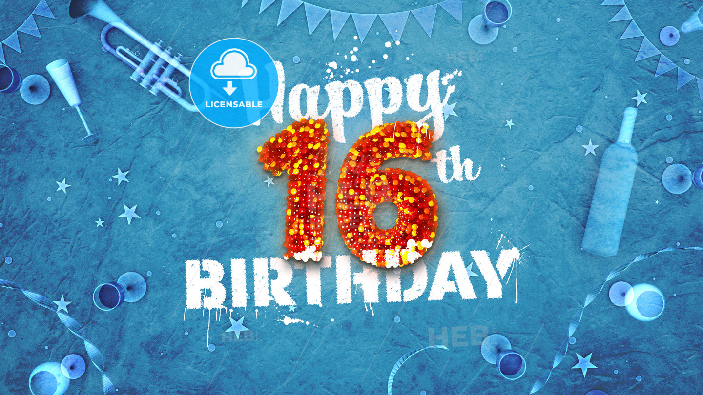 Happy 16th Birthday Card with beautiful details – instant download