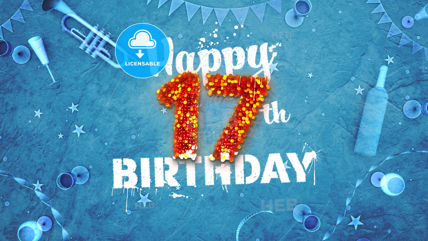 Happy 17th Birthday Card with beautiful details – instant download