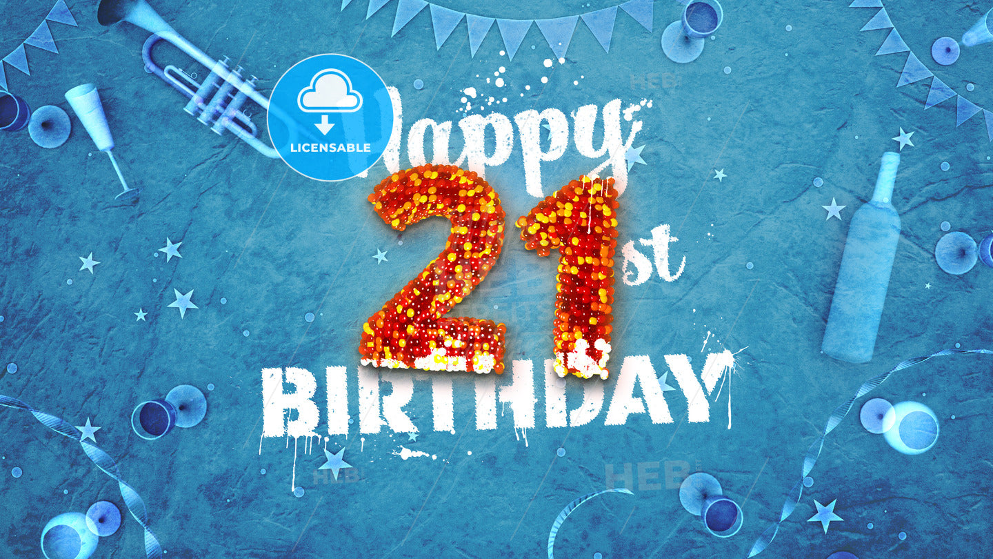Happy 21st Birthday Card with beautiful details – instant download