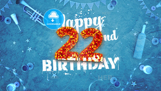 Happy 22nd Birthday Card with beautiful details – instant download