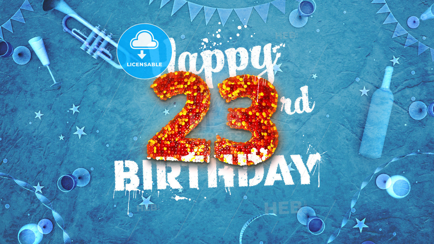 Happy 23rd Birthday Card with beautiful details – instant download
