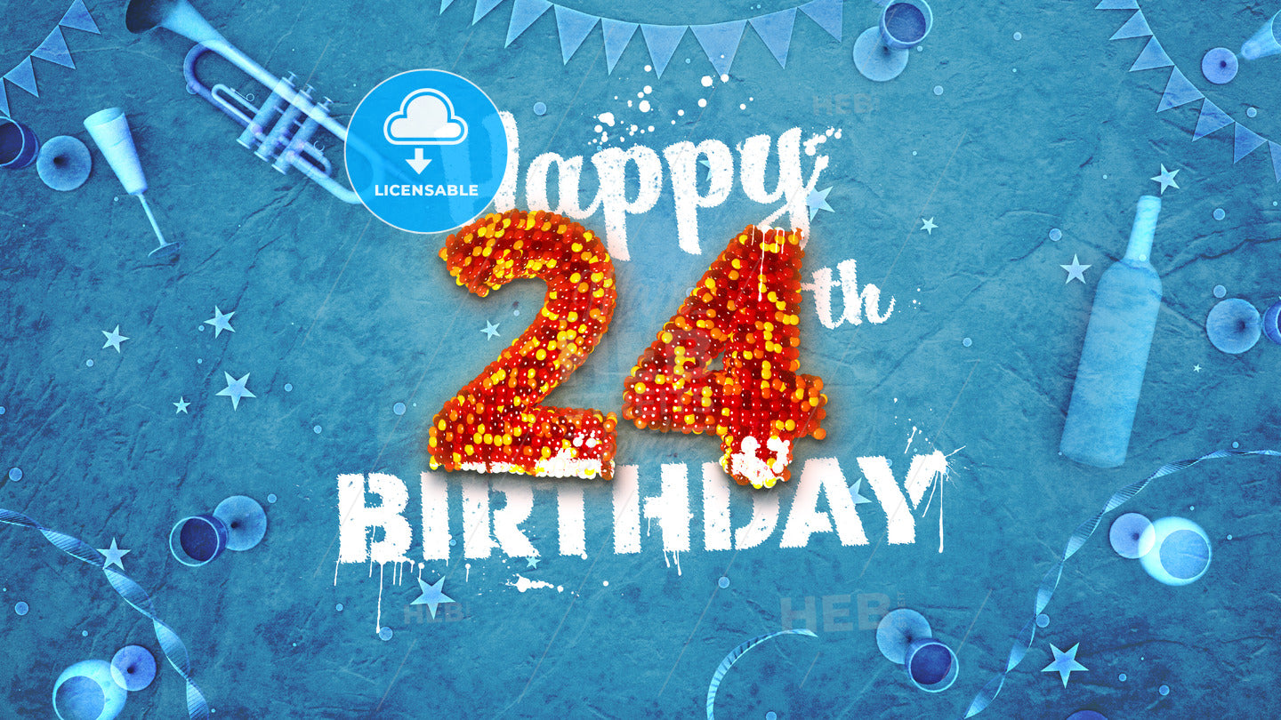 Happy 24th Birthday Card with beautiful details – instant download