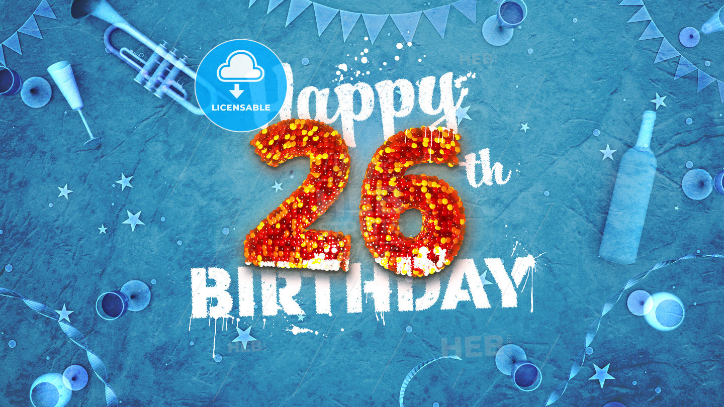 Happy 26th Birthday Card with beautiful details – instant download