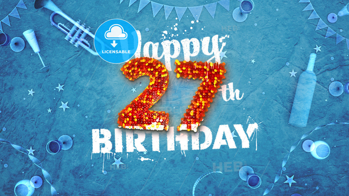 Happy 27th Birthday Card with beautiful details – instant download