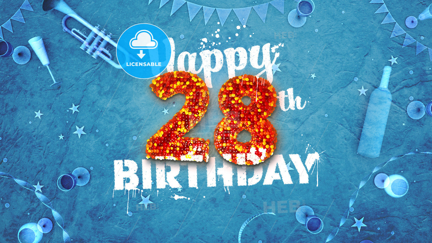 Happy 28th Birthday Card with beautiful details – instant download