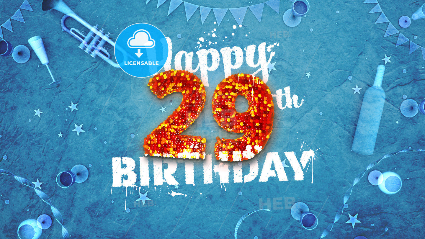Happy 29th Birthday Card with beautiful details – instant download