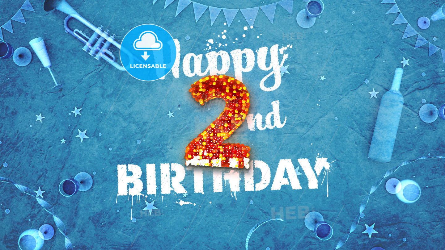 Happy 2nd Birthday Card with beautiful details – instant download