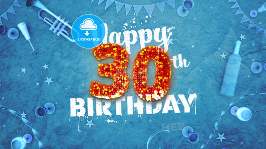 Happy 30th Birthday Card with beautiful details – instant download