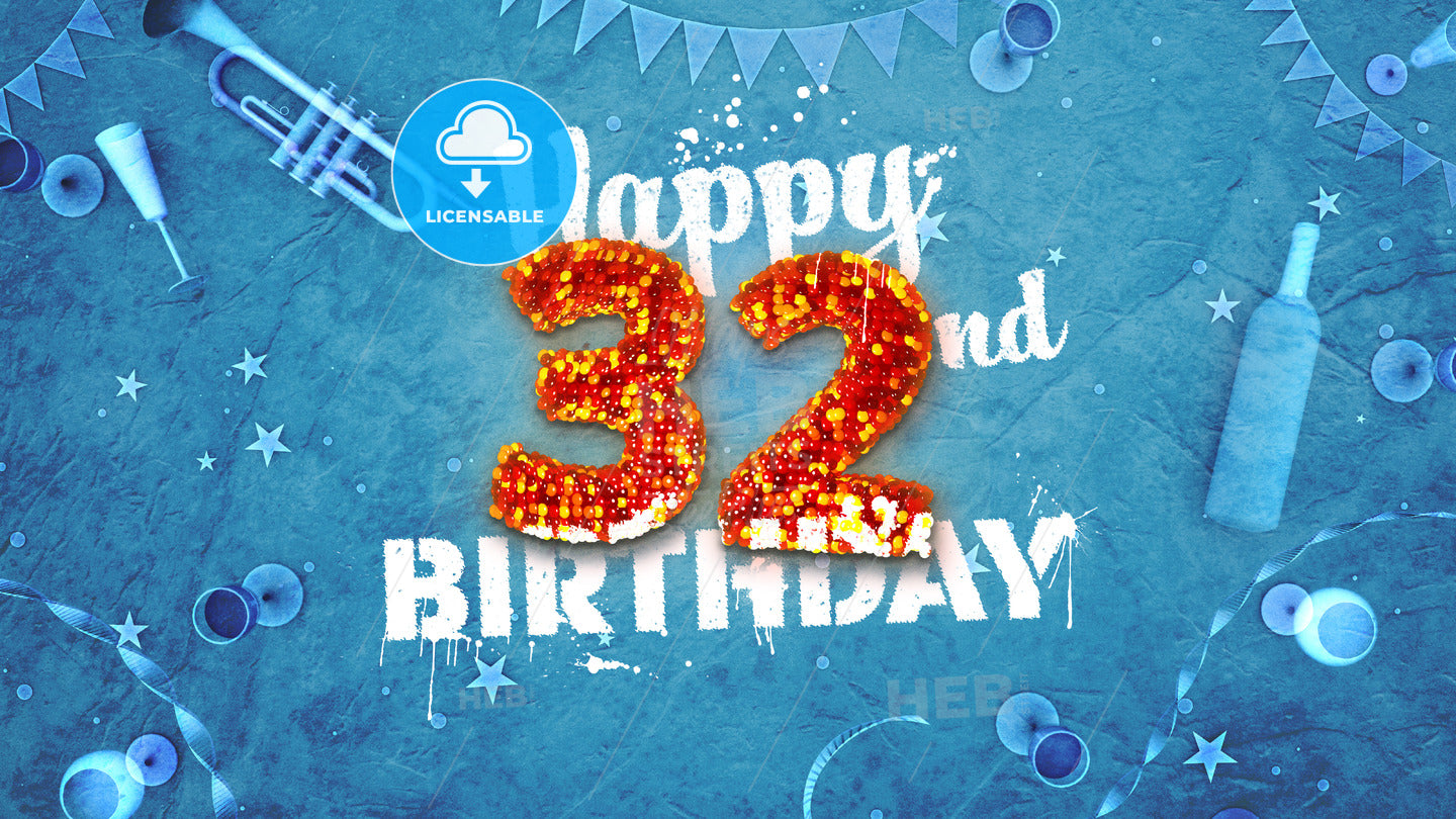 Happy 32nd Birthday Card with beautiful details – instant download