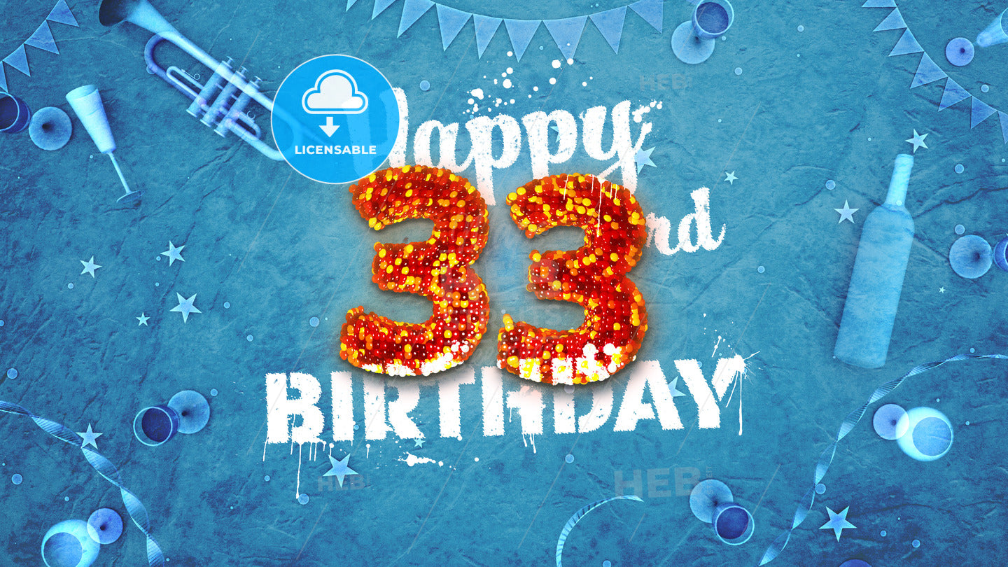 Happy 33rd Birthday Card with beautiful details – instant download
