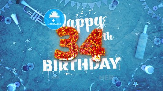 Happy 34th Birthday Card with beautiful details – instant download