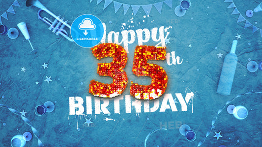 Happy 35th Birthday Card with beautiful details – instant download