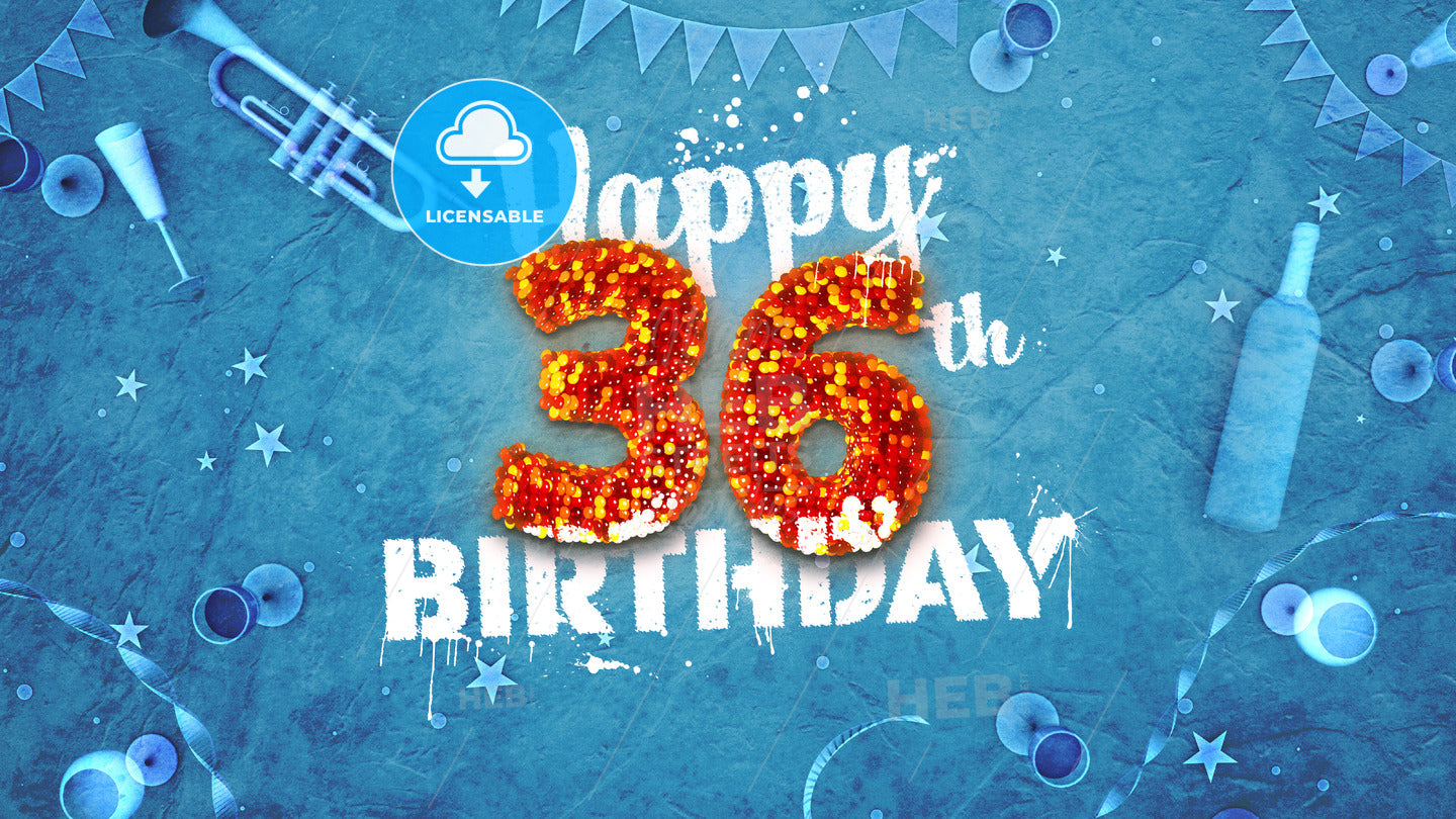Happy 36th Birthday Card with beautiful details – instant download