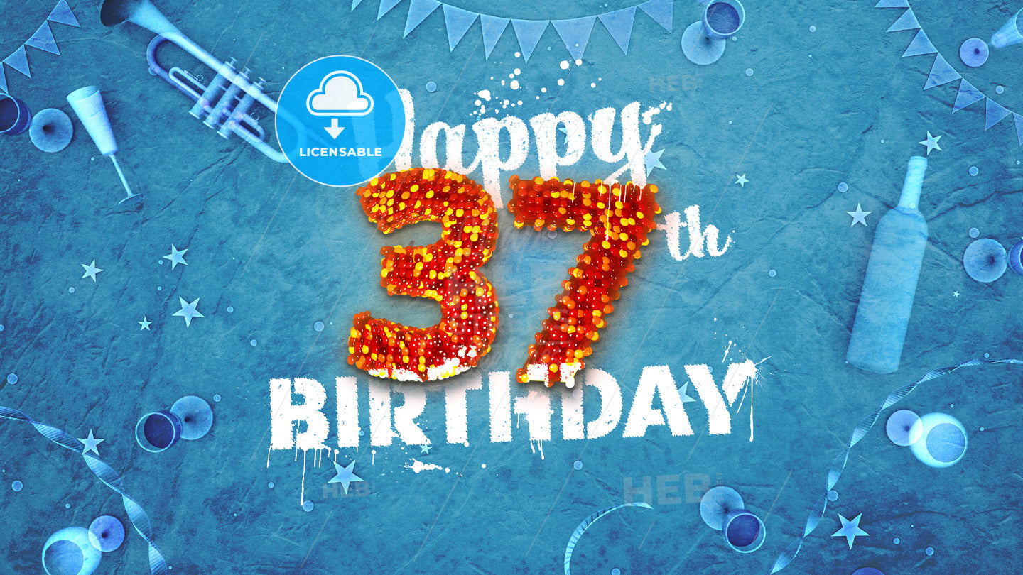 Happy 37th Birthday Card with beautiful details – instant download