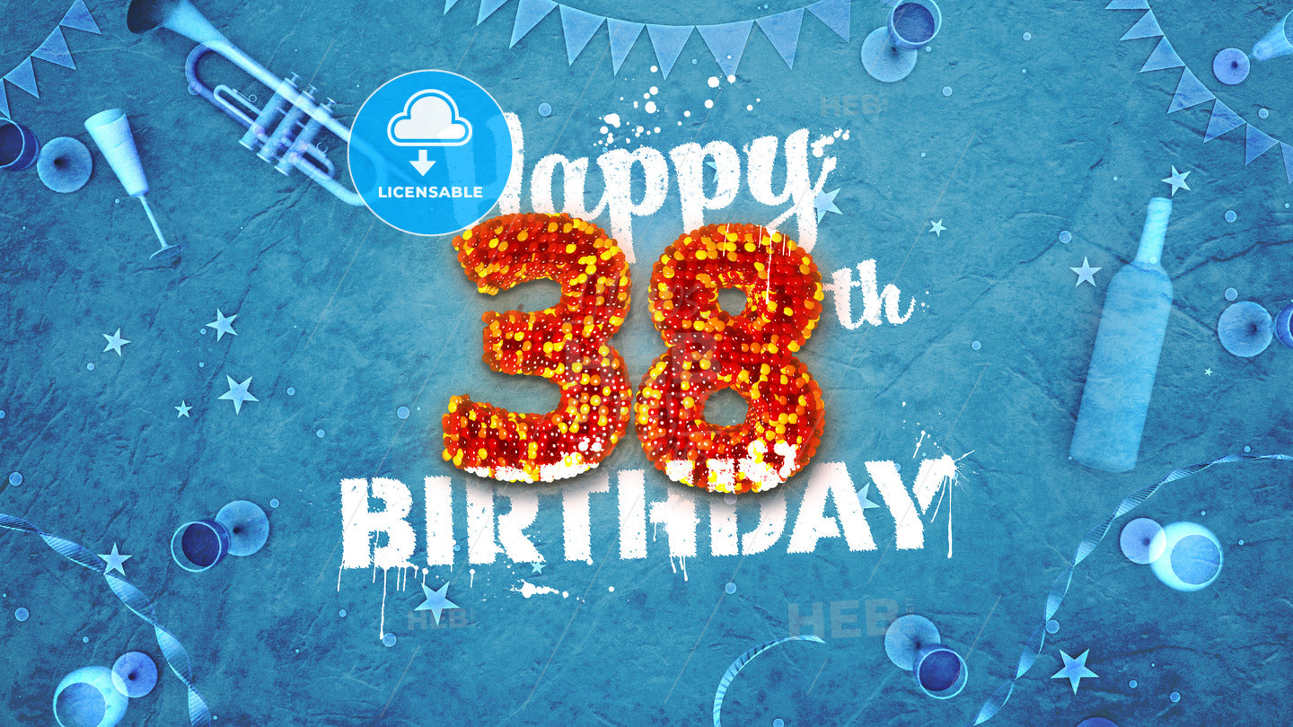 Happy 38th Birthday Card with beautiful details – instant download