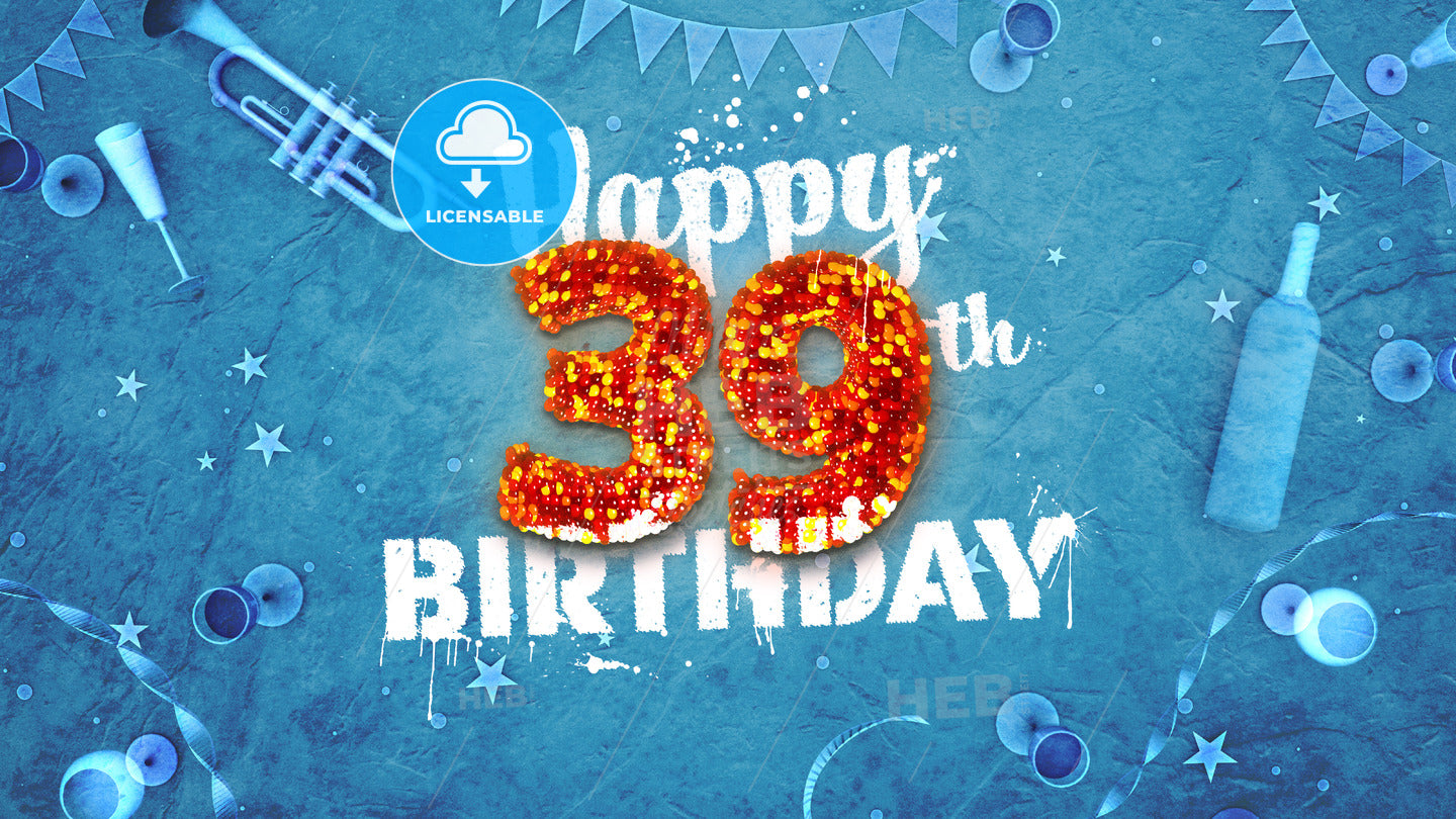Happy 39th Birthday Card with beautiful details – instant download