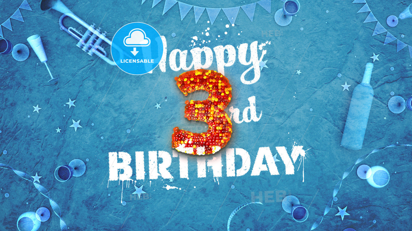 Happy 3rd Birthday Card with beautiful details – instant download