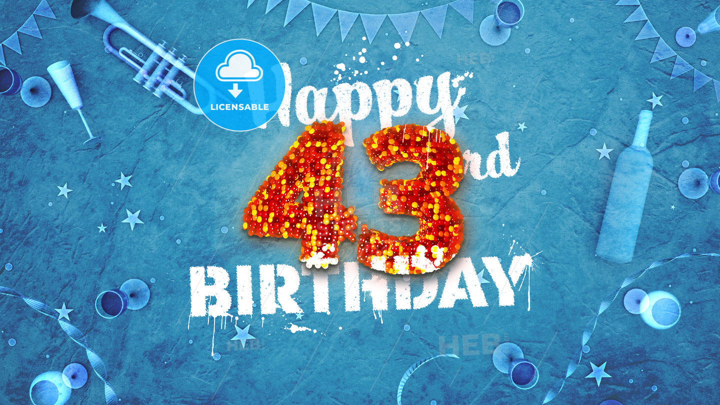 Happy 43rd Birthday Card with beautiful details – instant download