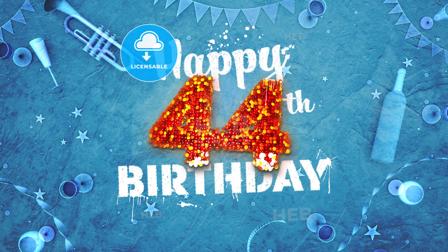 Happy 44th Birthday Card with beautiful details – instant download