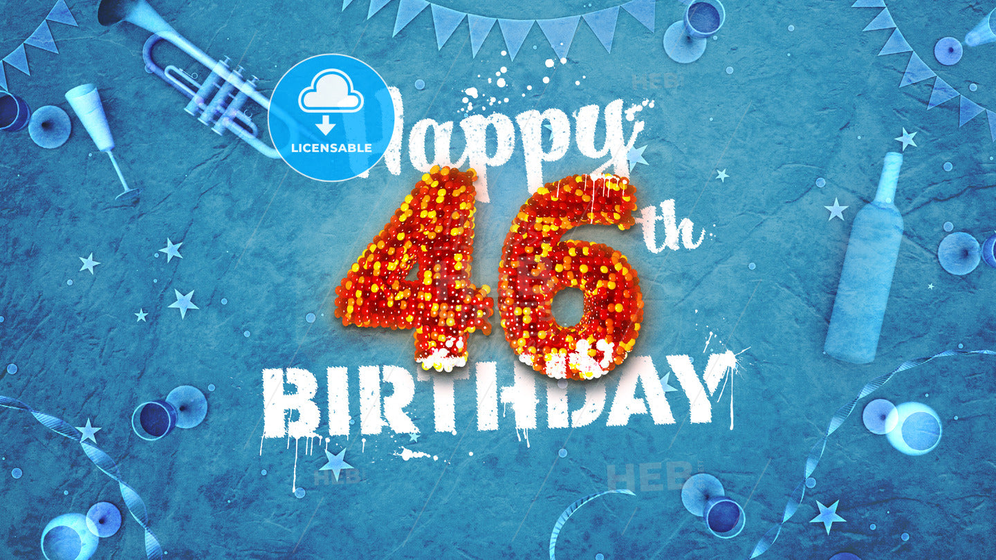 Happy 46th Birthday Card with beautiful details – instant download