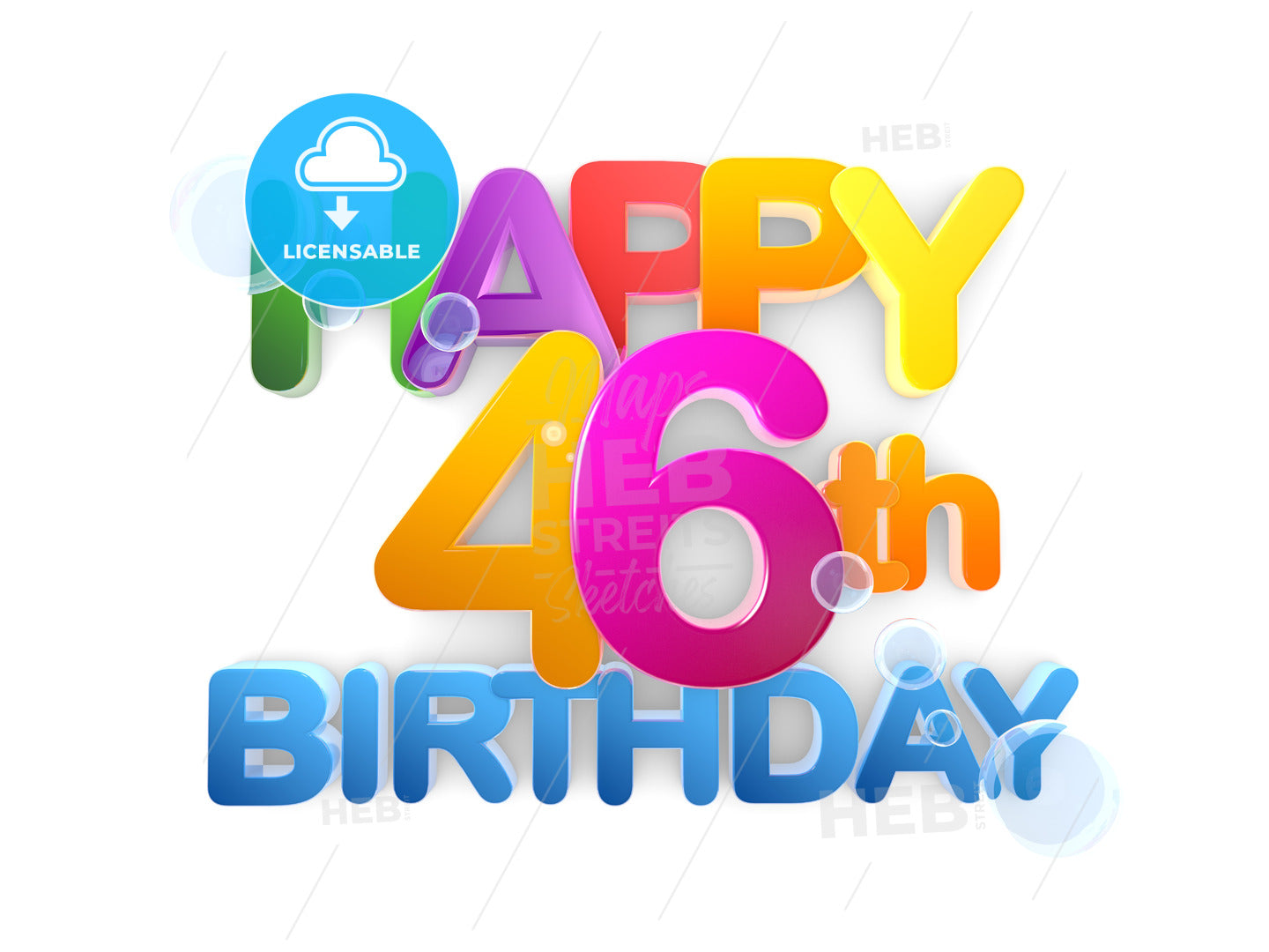 Happy 46th Birthday Title in Big Letters, light – instant download