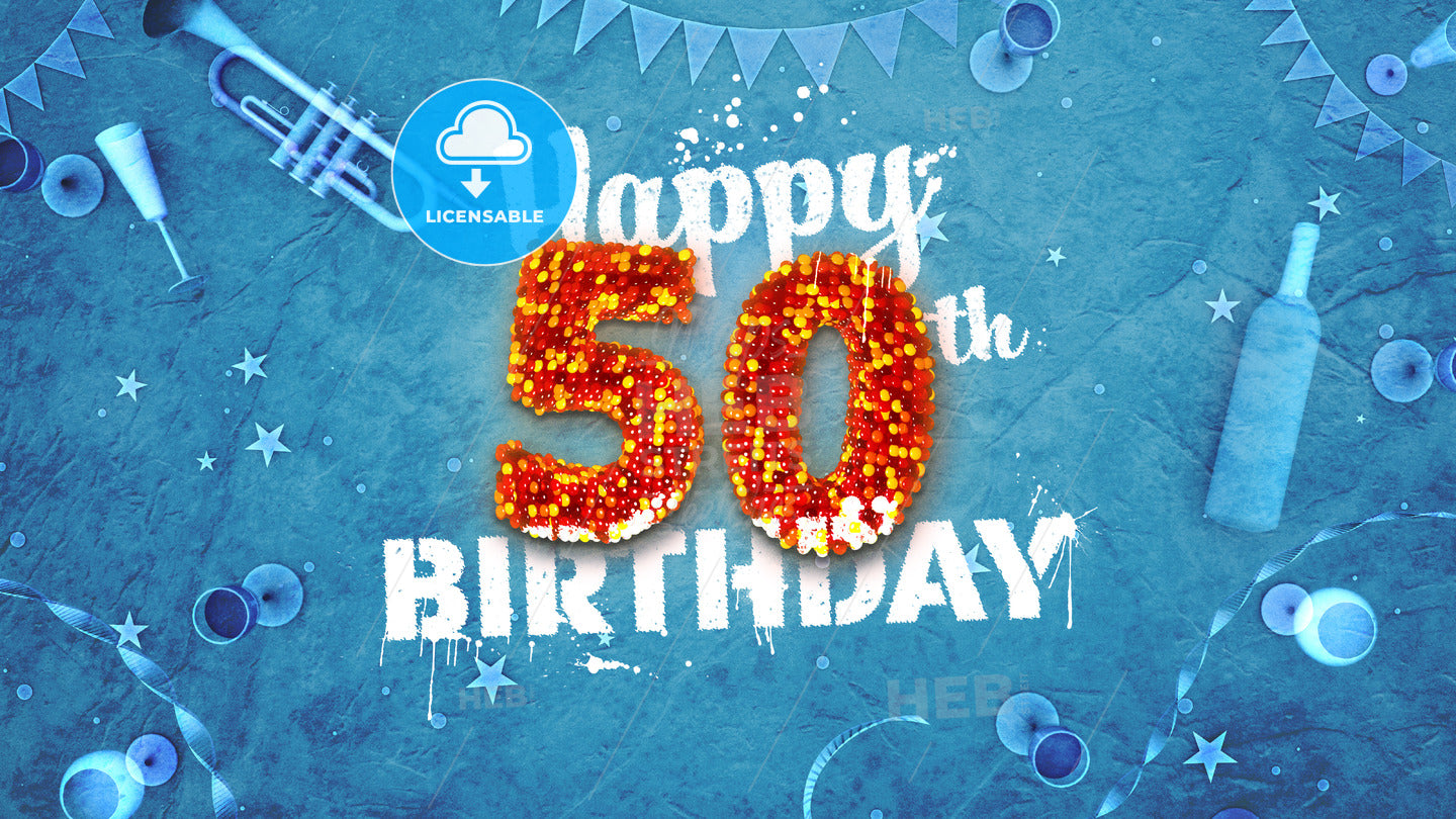 Happy 50th Birthday Card with beautiful details – instant download