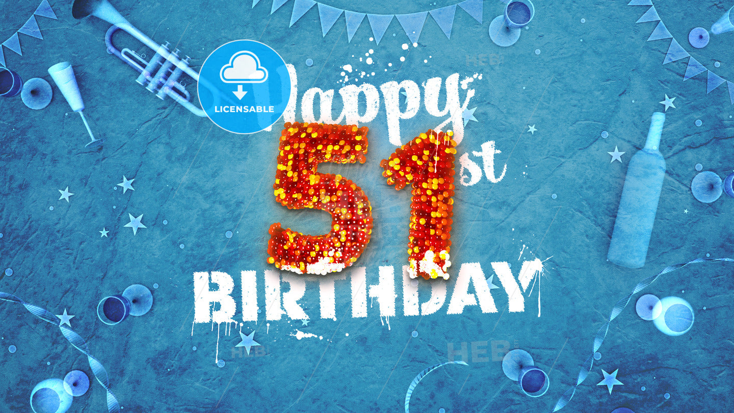 Happy 51st Birthday Card with beautiful details – instant download