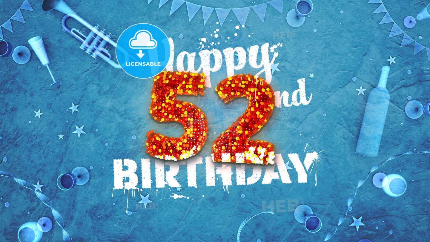 Happy 52nd Birthday Card with beautiful details – instant download