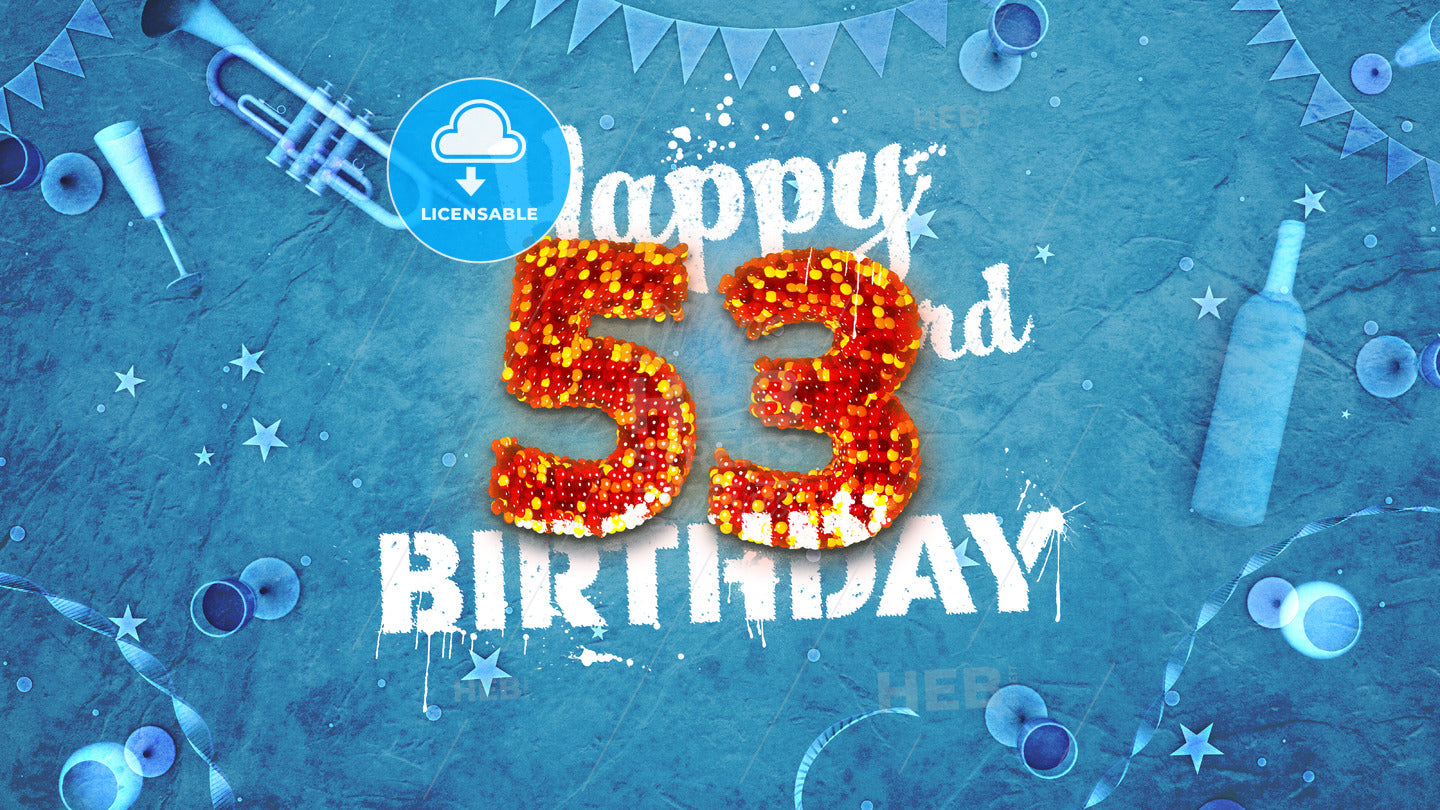 Happy 53rd Birthday Card with beautiful details – instant download