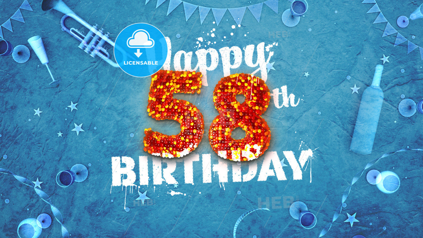 Happy 58th Birthday Card with beautiful details – instant download