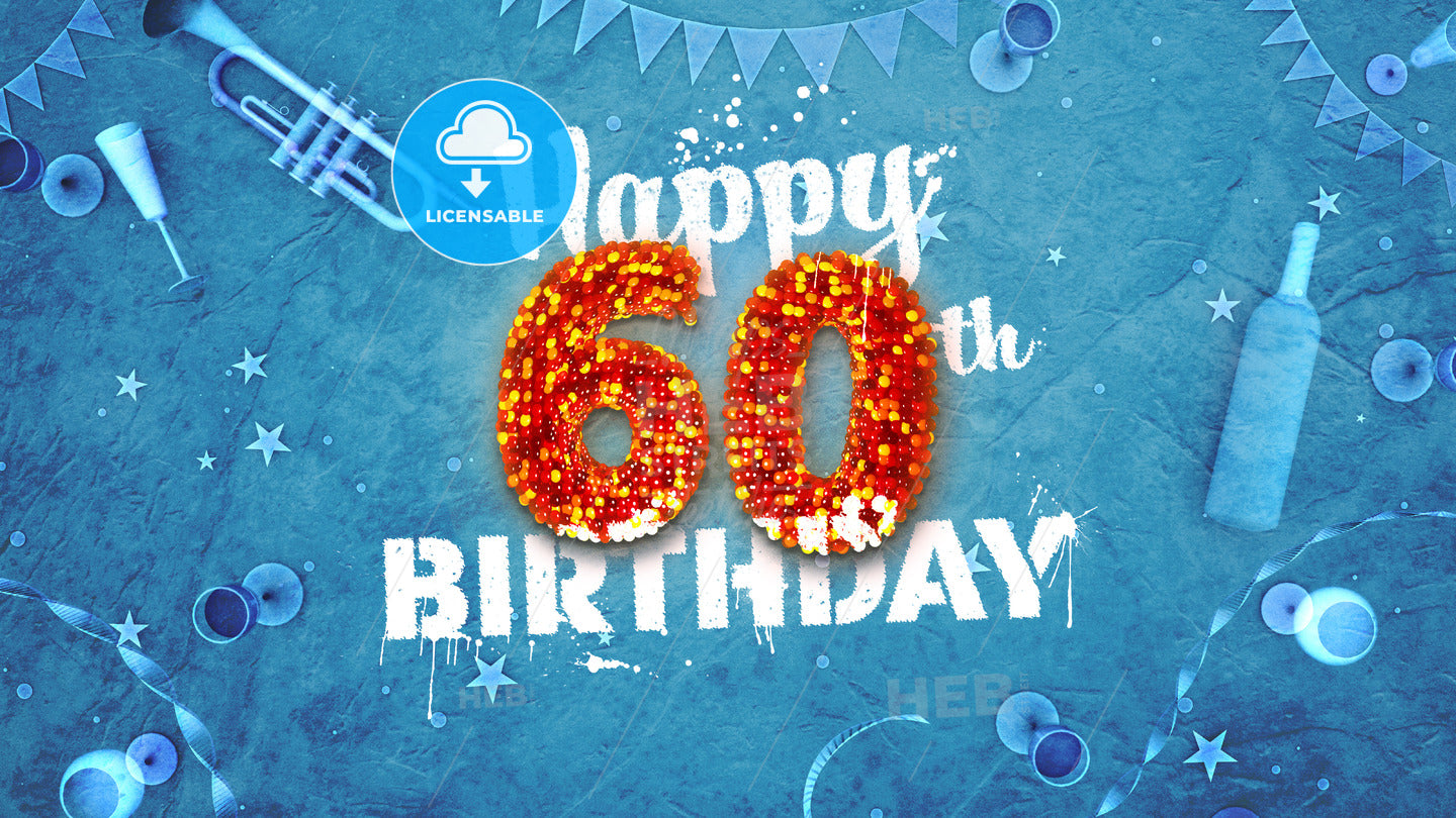 Happy 60th Birthday Card with beautiful details – instant download
