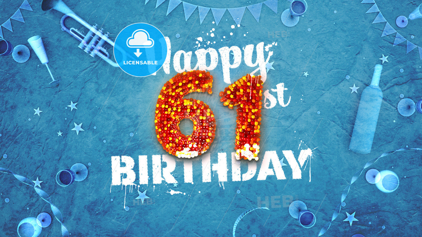 Happy 61st Birthday Card with beautiful details – instant download