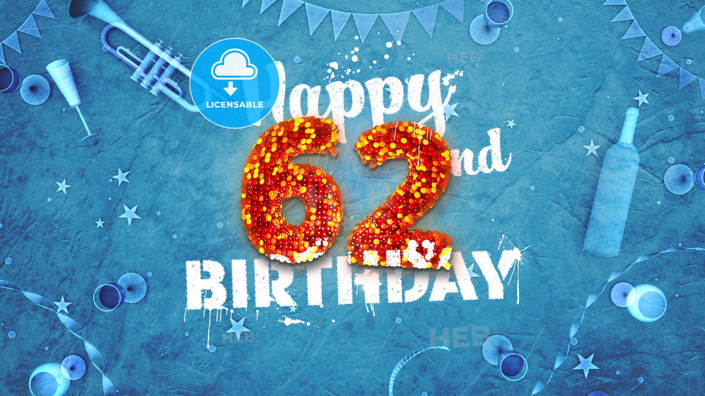Happy 62nd Birthday Card with beautiful details – instant download