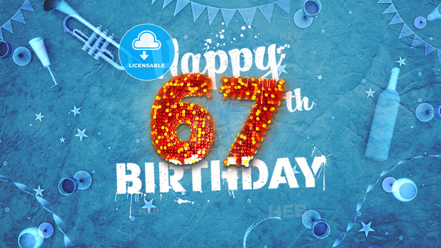 Happy 67th Birthday Card with beautiful details – instant download