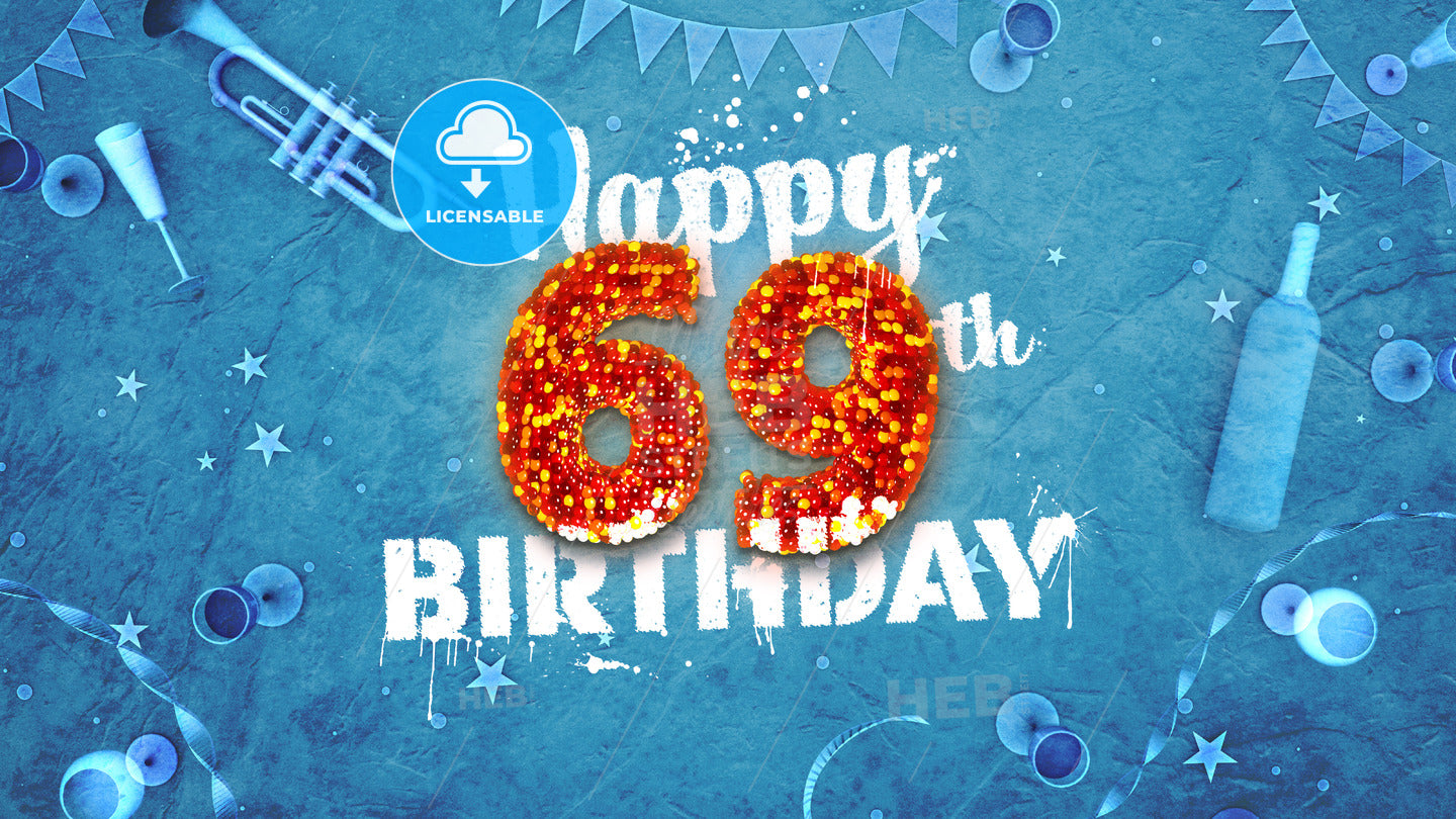 Happy 69th Birthday Card with beautiful details – instant download