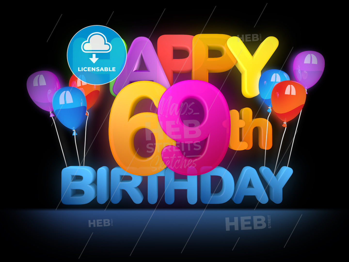 Happy 69th Birthday Title, dark – instant download