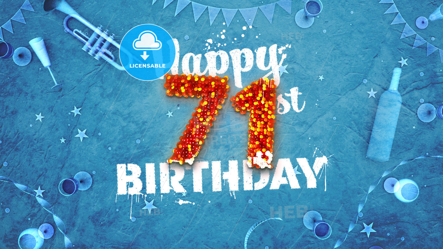 Happy 71st Birthday Card with beautiful details – instant download