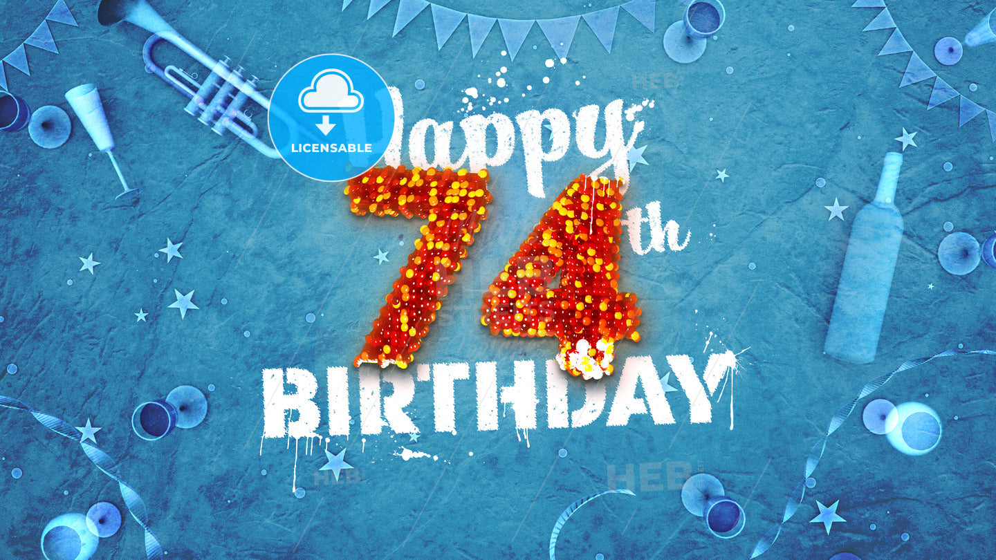 Happy 74th Birthday Card with beautiful details – instant download