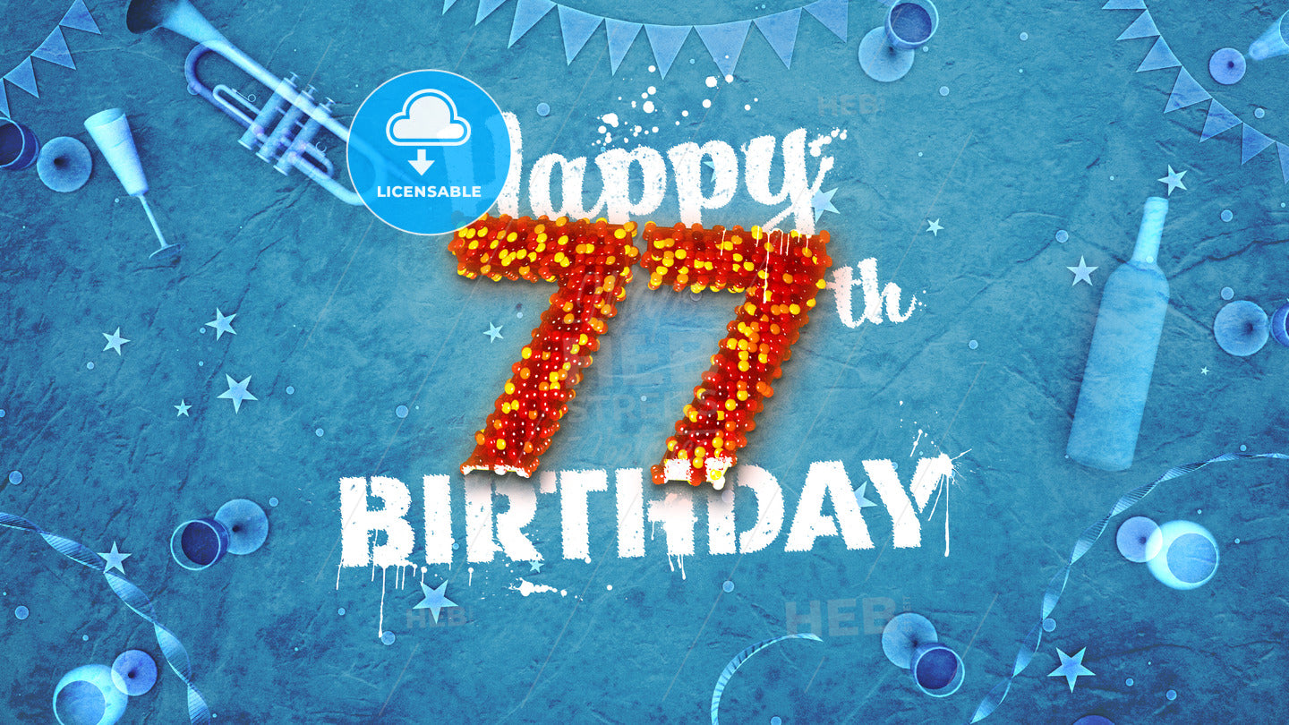 Happy 77th Birthday Card with beautiful details – instant download
