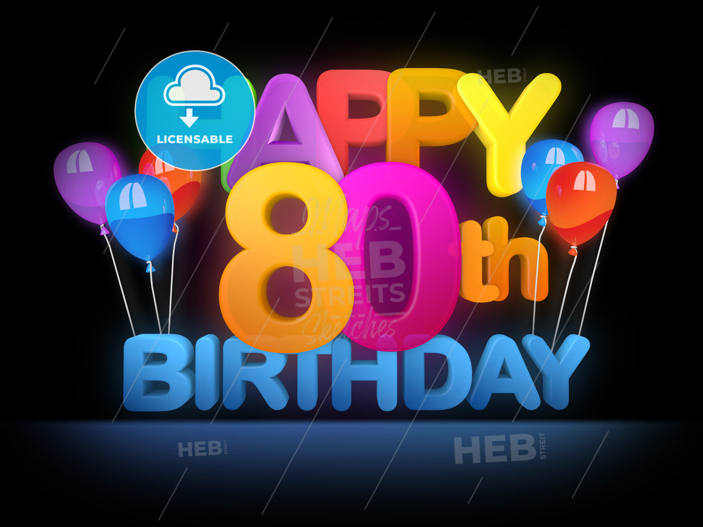 Happy 80th Birthday Title, dark – instant download