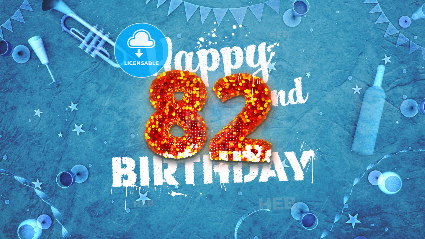 Happy 82nd Birthday Card with beautiful details – instant download