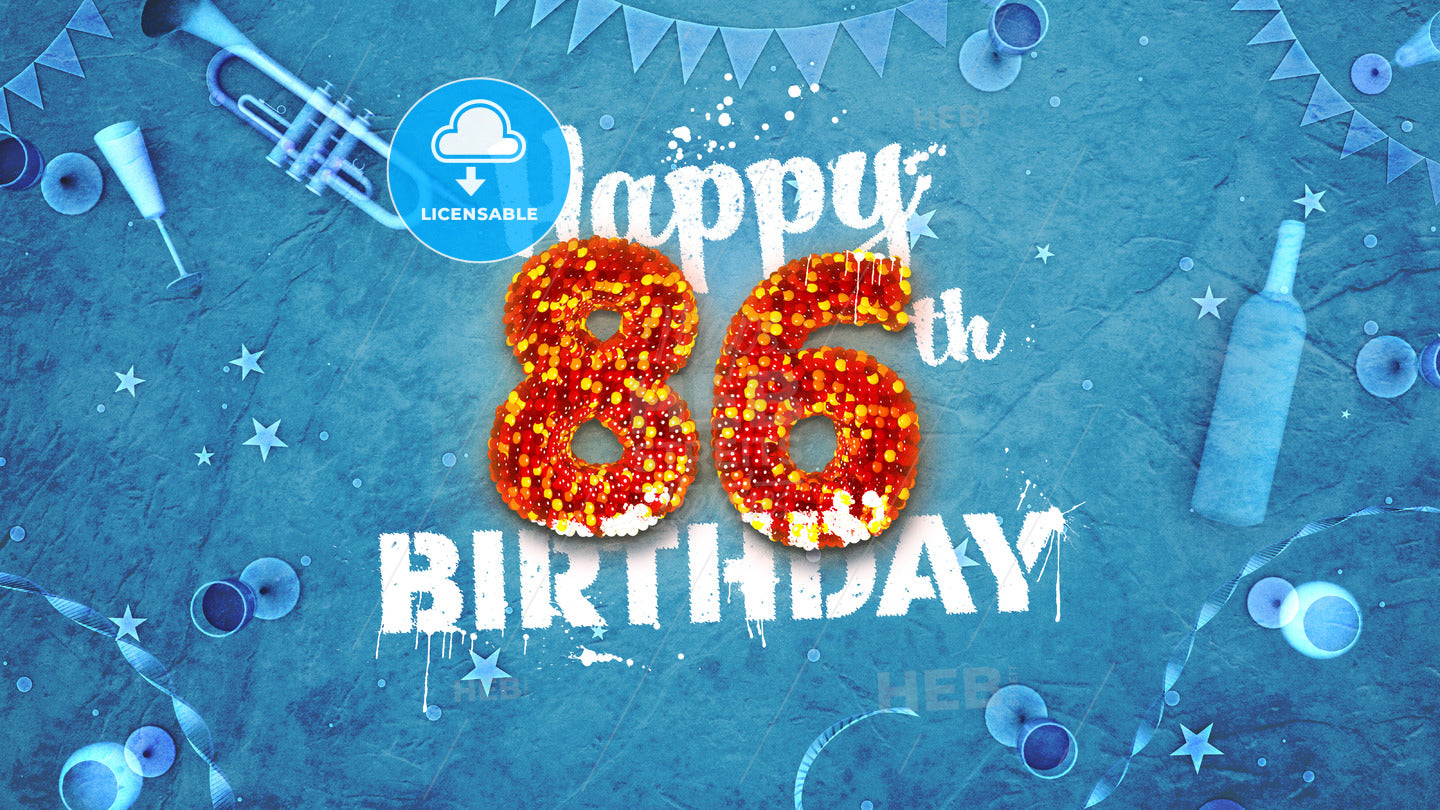 Happy 86th Birthday Card with beautiful details – instant download
