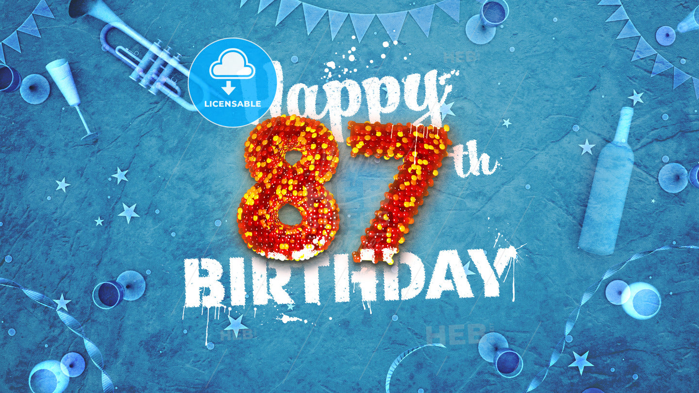 Happy 87th Birthday Card with beautiful details – instant download