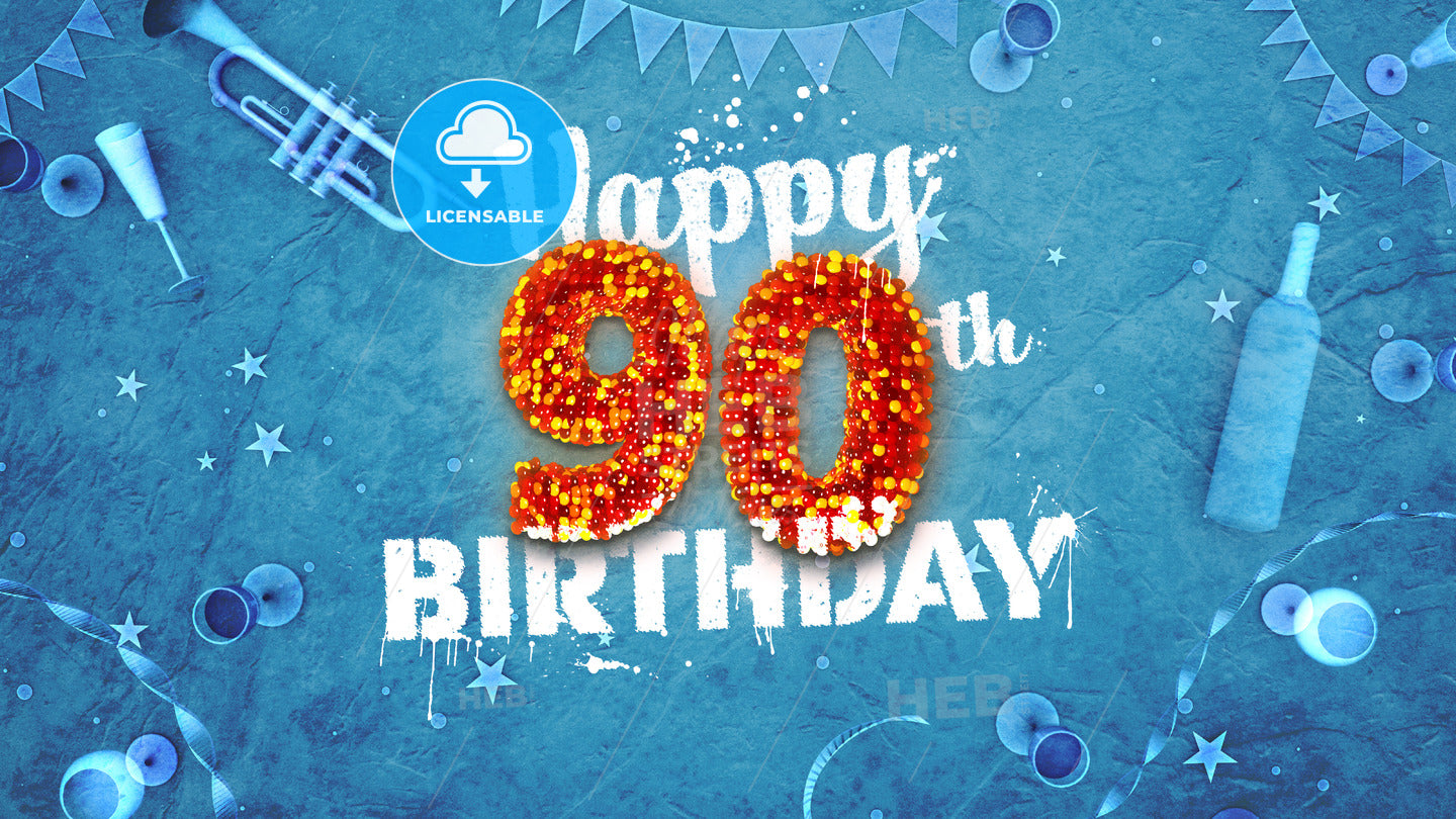 Happy 90th Birthday Card with beautiful details – instant download